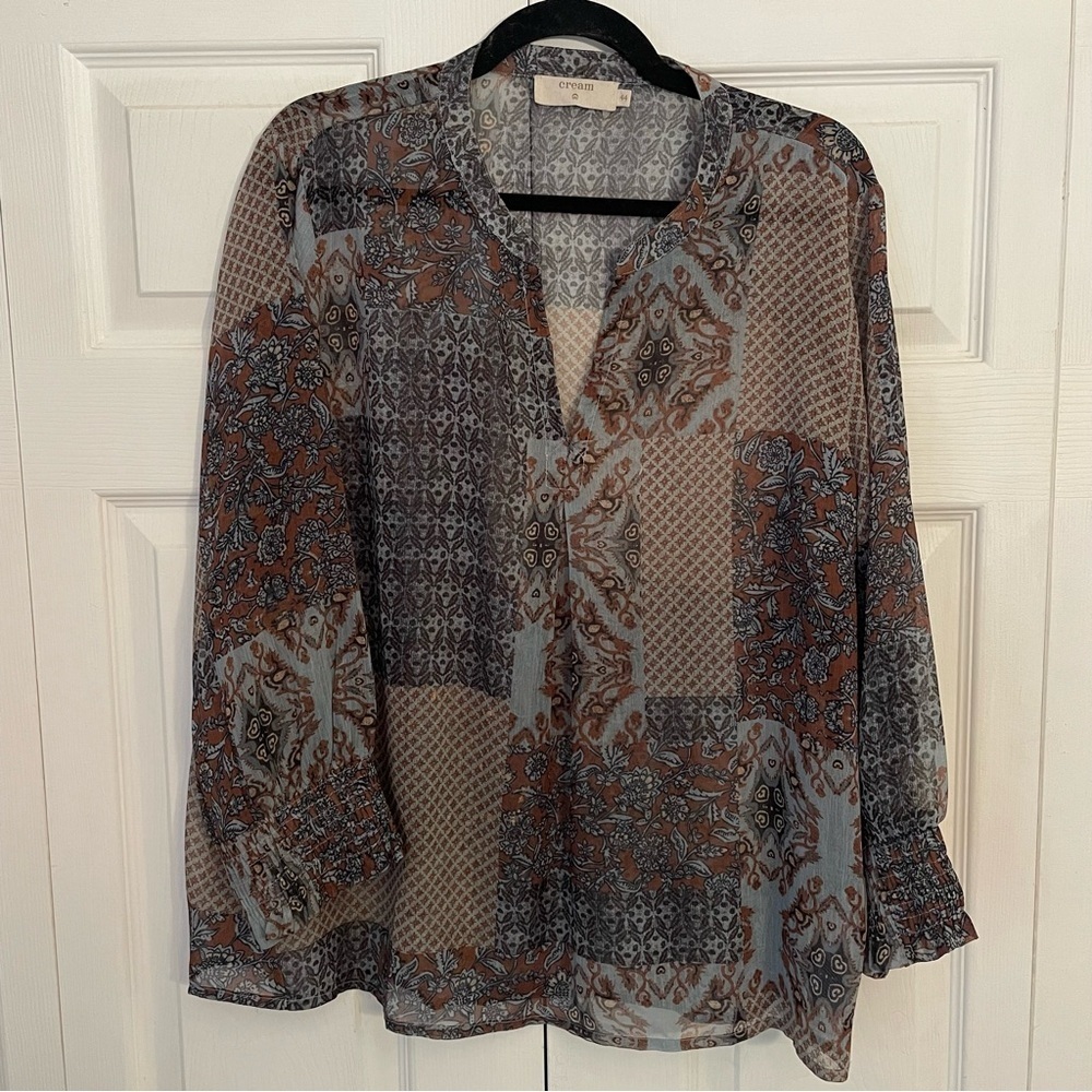 Cream Patchwork Multicolour Bohemian Blouse Top 44